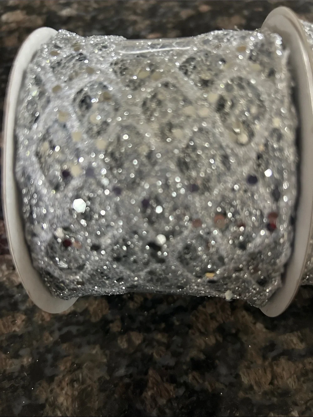 CELEBRATE IT SILVER TINSEL MESH WIRED RIBBON 2.5
